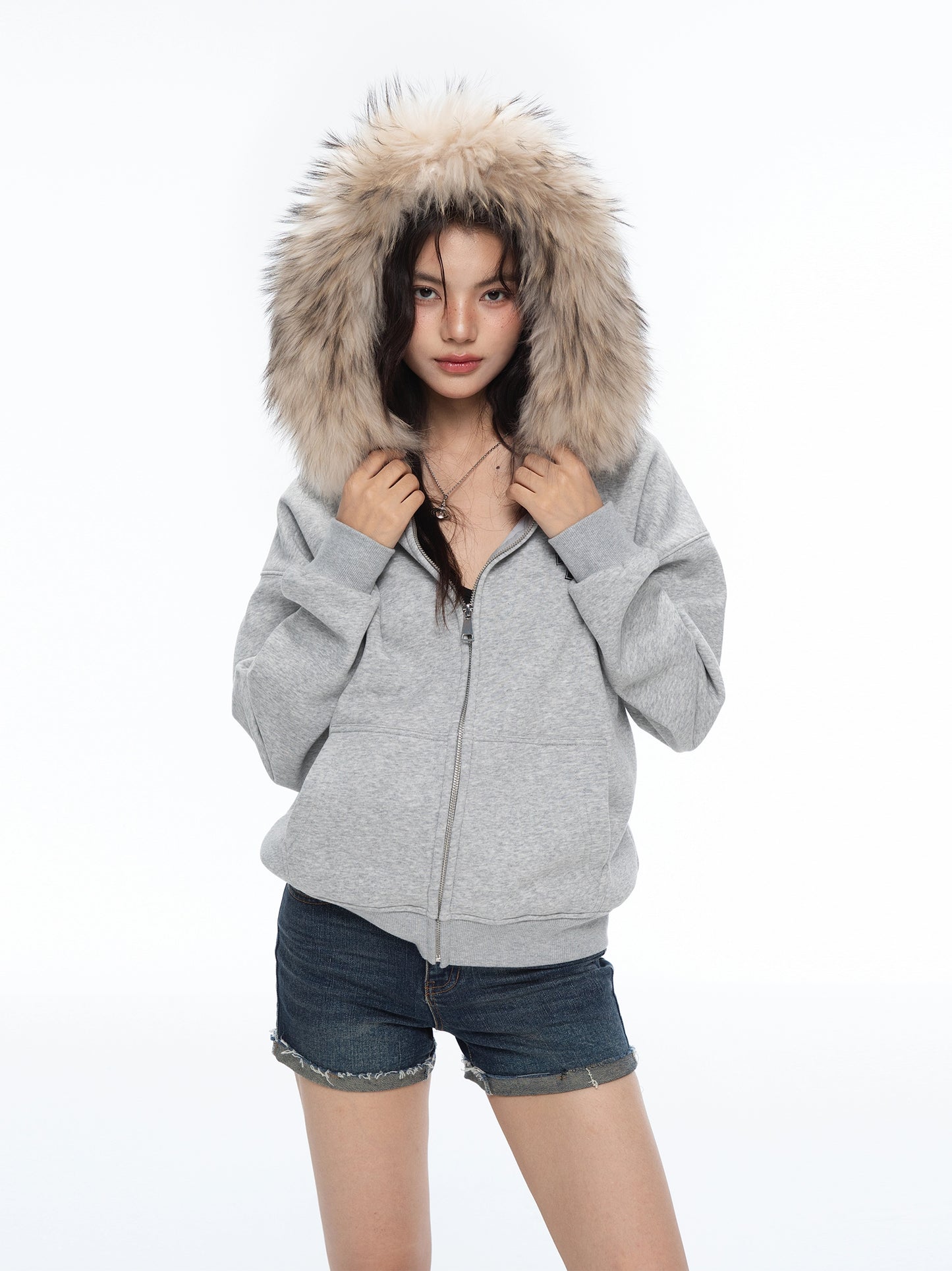 Crucible Racoon Fur Hooded Zip Up
