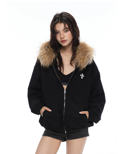 Crucible Racoon Fur Hooded Zip Up