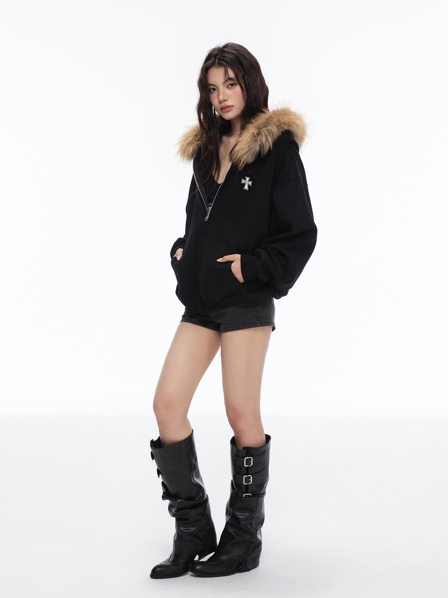 Crucible Racoon Fur Hooded Zip Up
