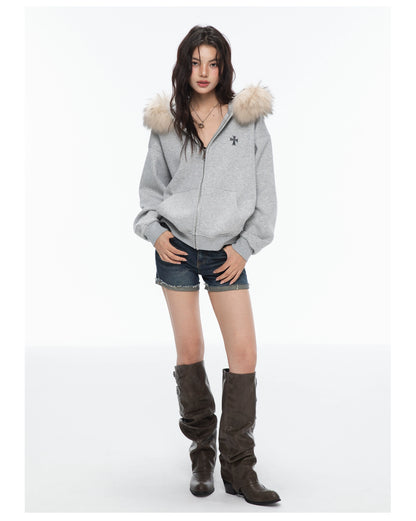 Crucible Racoon Fur Hooded Zip Up