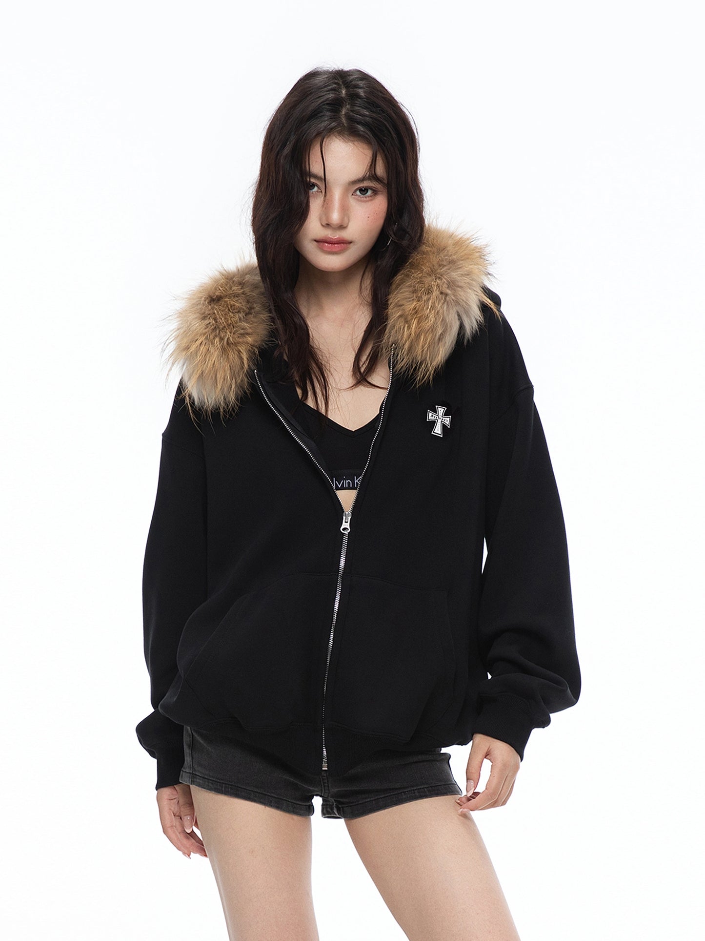 Crucible Racoon Fur Hooded Zip Up