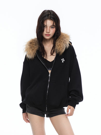 Crucible Racoon Fur Hooded Zip Up