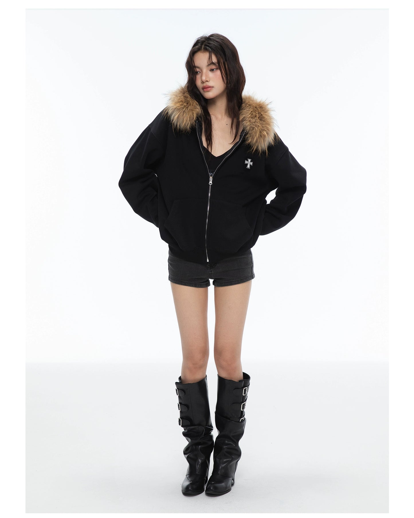 Crucible Racoon Fur Hooded Zip Up