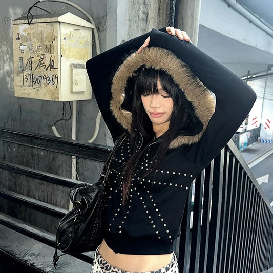Studded Riot Fur Zip
