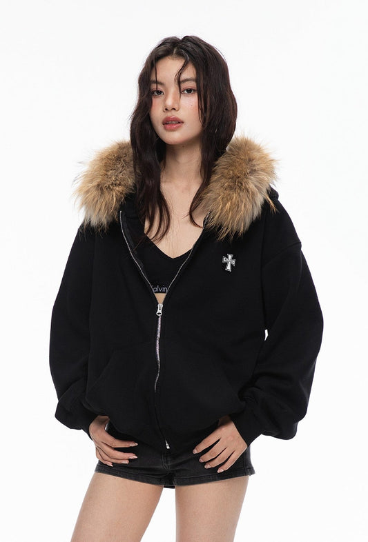 Crucible Racoon Fur Hooded Zip Up